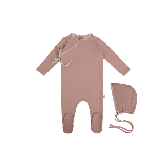 Lace Trim Cotton Footie Set