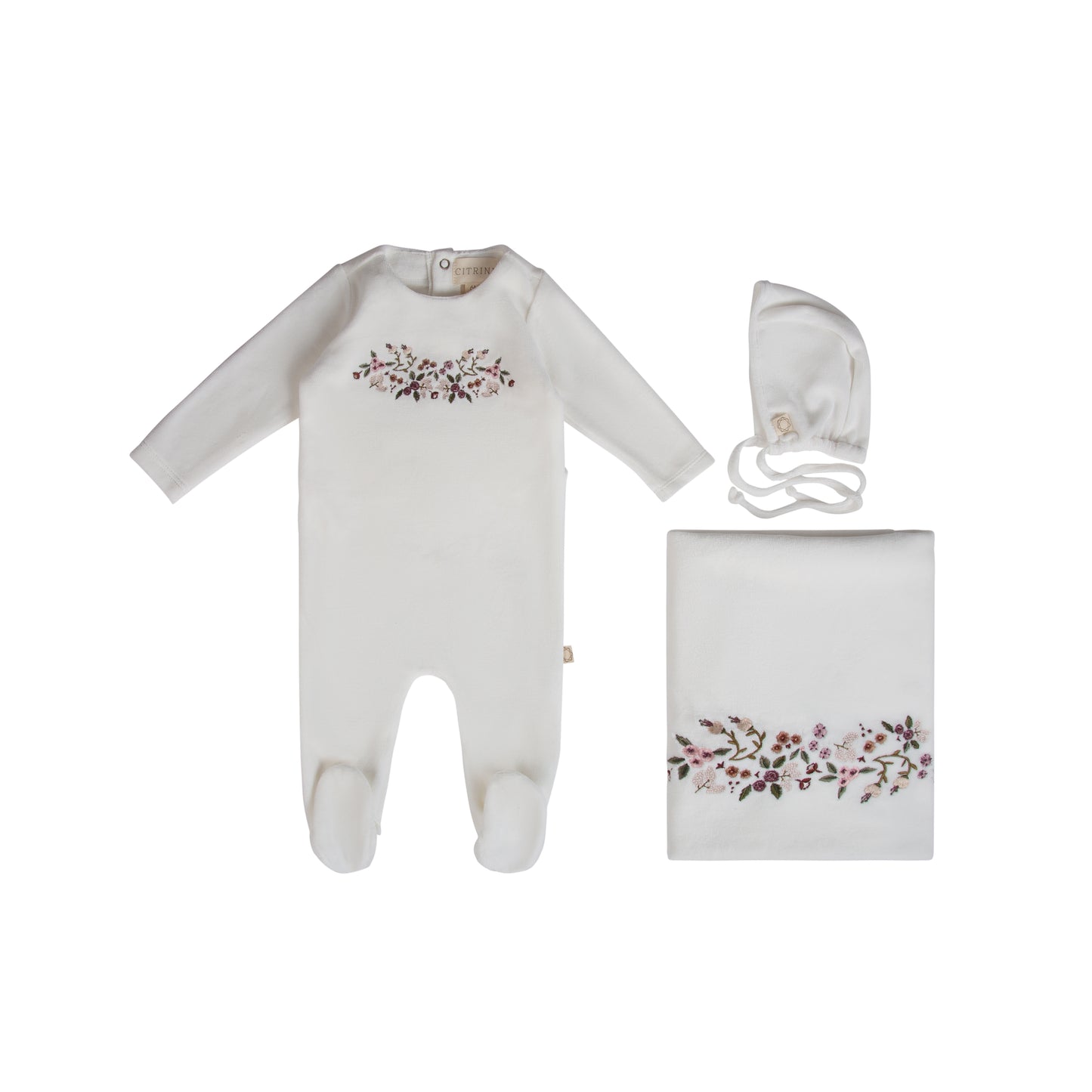 Citrine  Embroidered Garden Layette Set