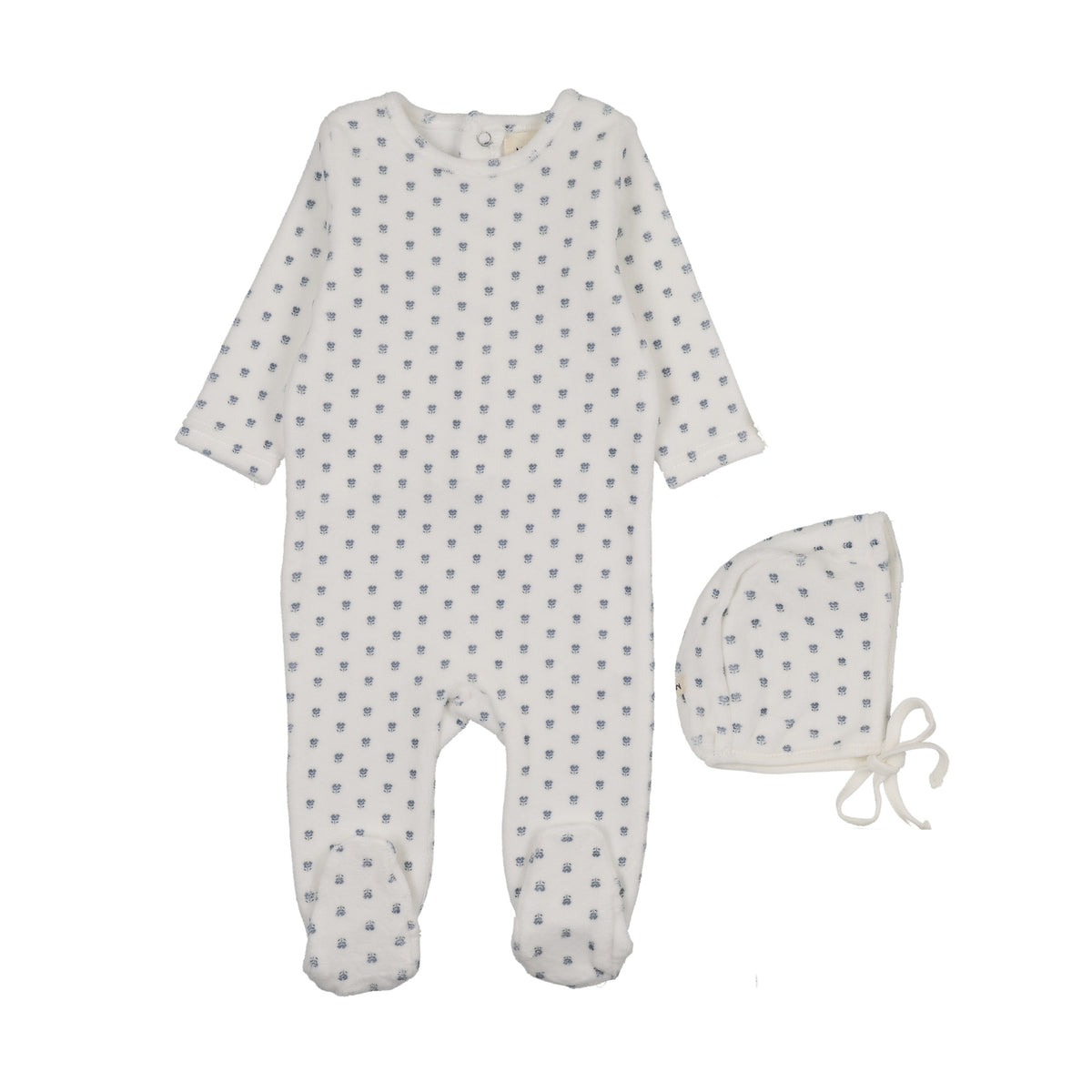 Mema Knits Velour Floral Printed Footie Set