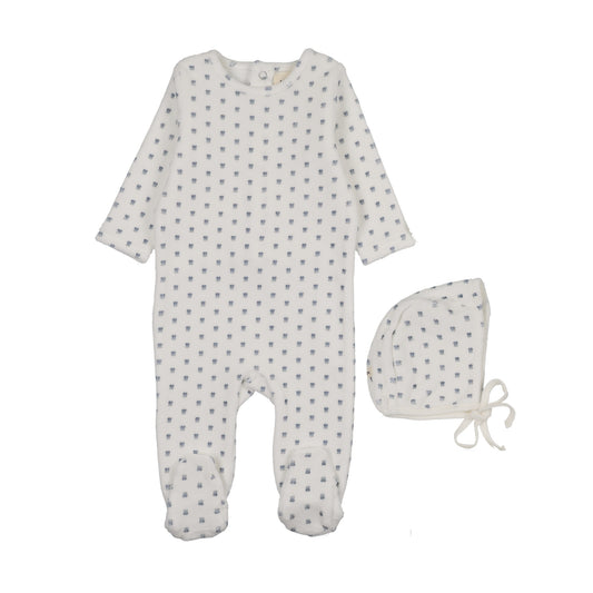 Mema Knits Velour Floral Printed Footie Set