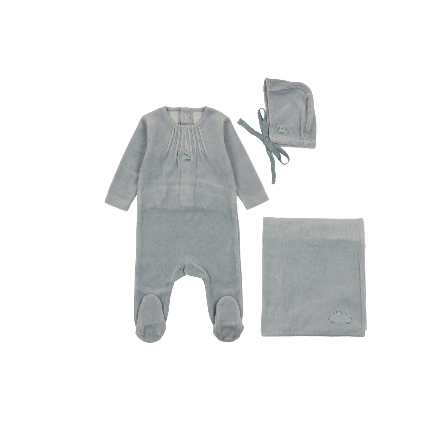 Bee and Dee Velour Pleated Neck Layette Set