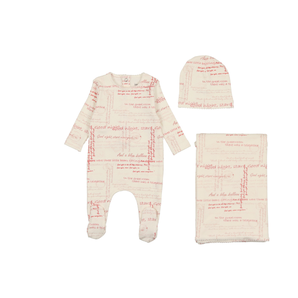 Bee and Dee Script Print Layette Set