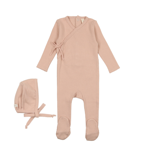 Lilette Pinpoint Wrapover Footie and Bonnet