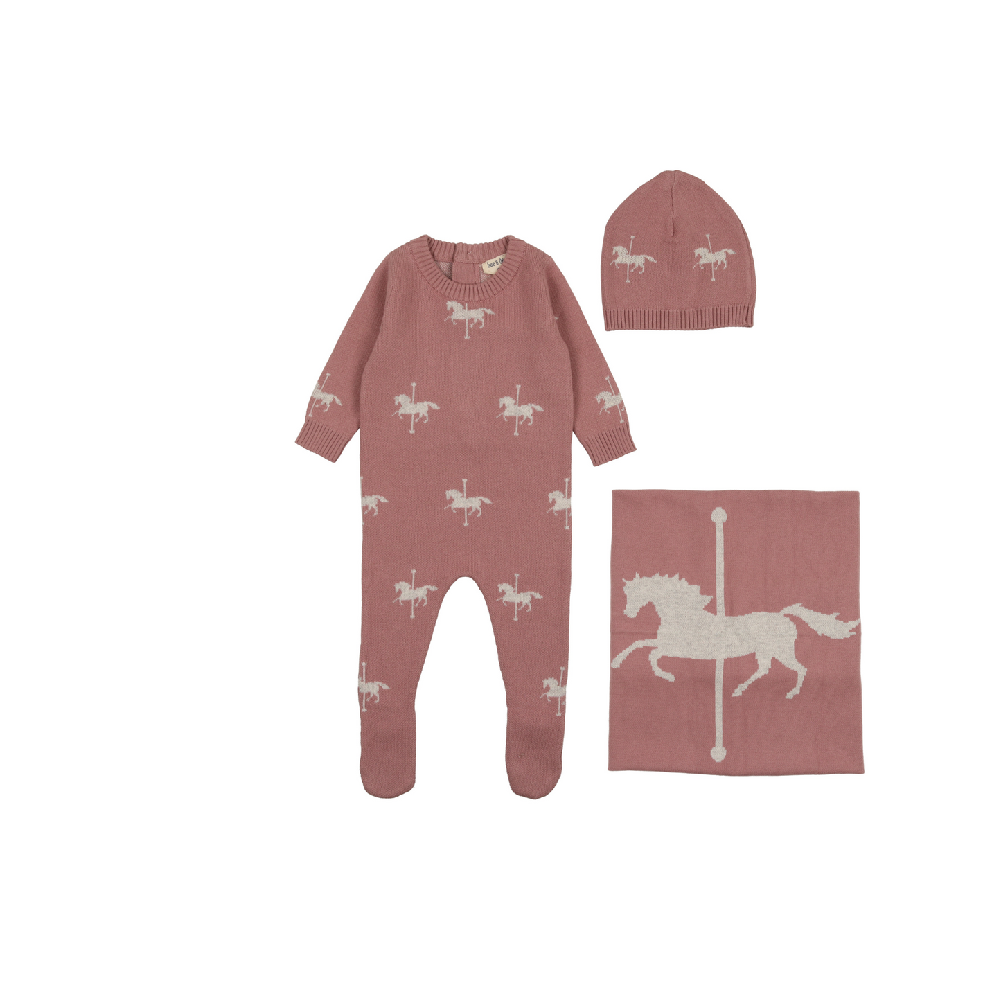 Bee and Dee Knit Carousel Horse Layette Set