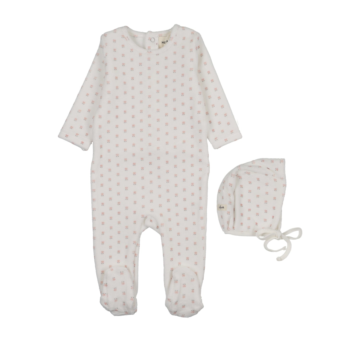 Mema Knits Velour Floral Printed Footie Set