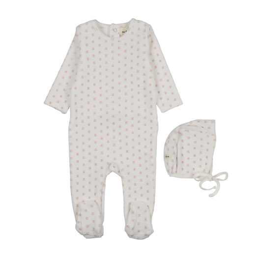 Mema Knits Velour Floral Printed Footie Set