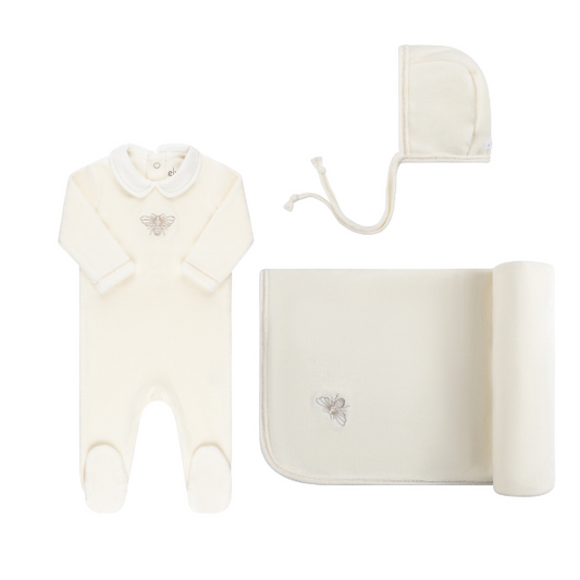 Ely'S & Co. Velour Embroidered Metallic Bee Layette Set