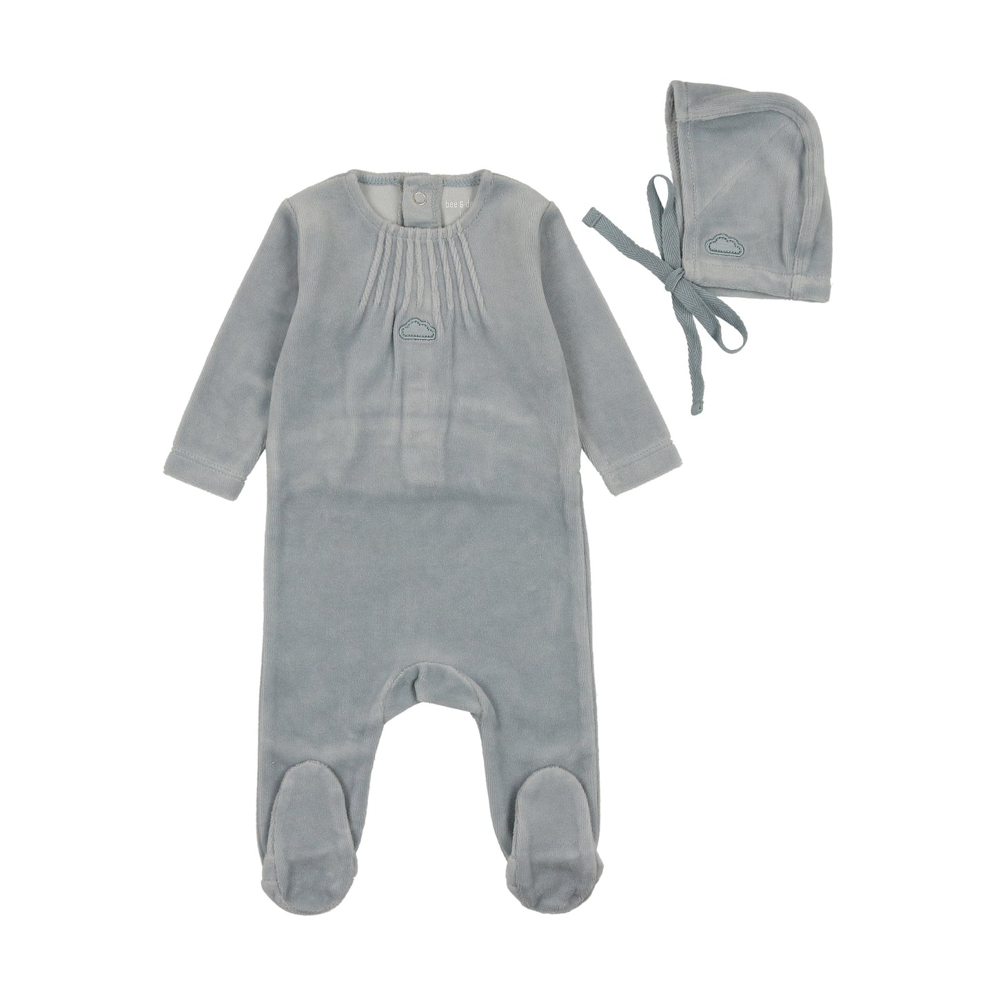 Bee and Dee Velour Pleated Neck Footie Set