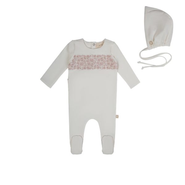 Citrine Lace Embroidery Footie Set
