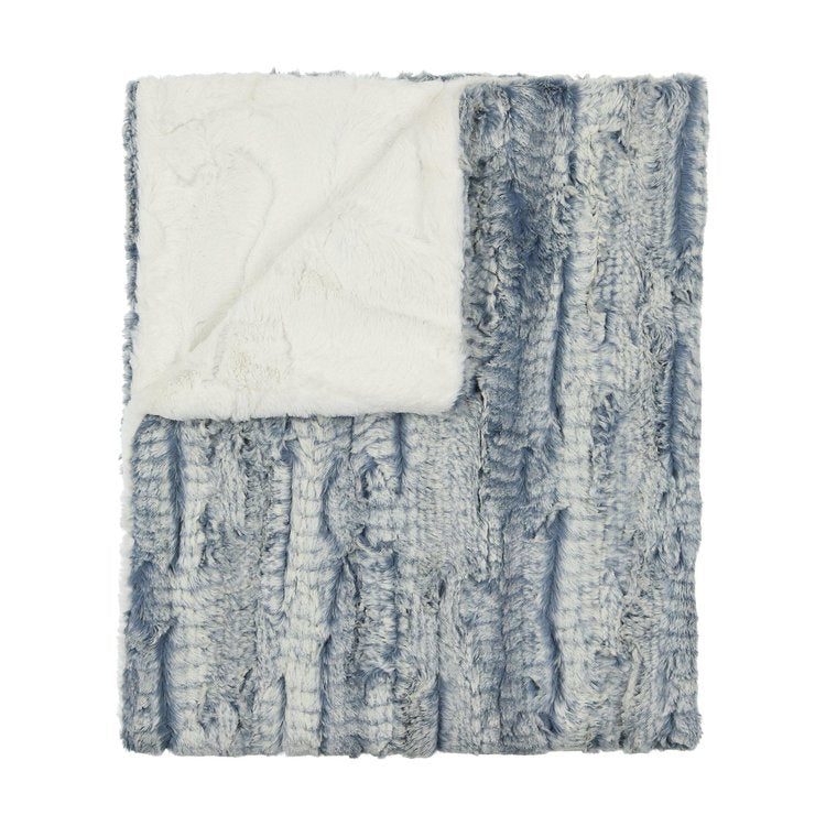 Peluche Lux Fur Blue Stone and Natural Blanket