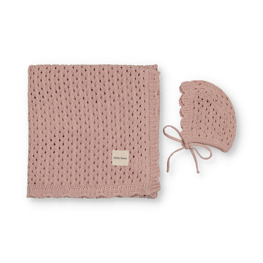 Little Fawn Knit Scalloped Edge Blanket + Bonnet