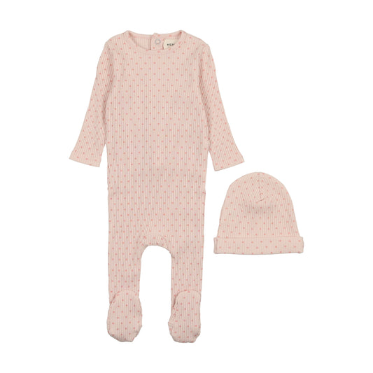 Mema Knits Wide Ribbed Heart Textured Footie Set