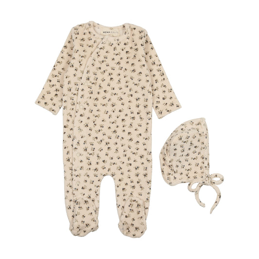 Mema Knits Printed Velour Side Snap Footie Set