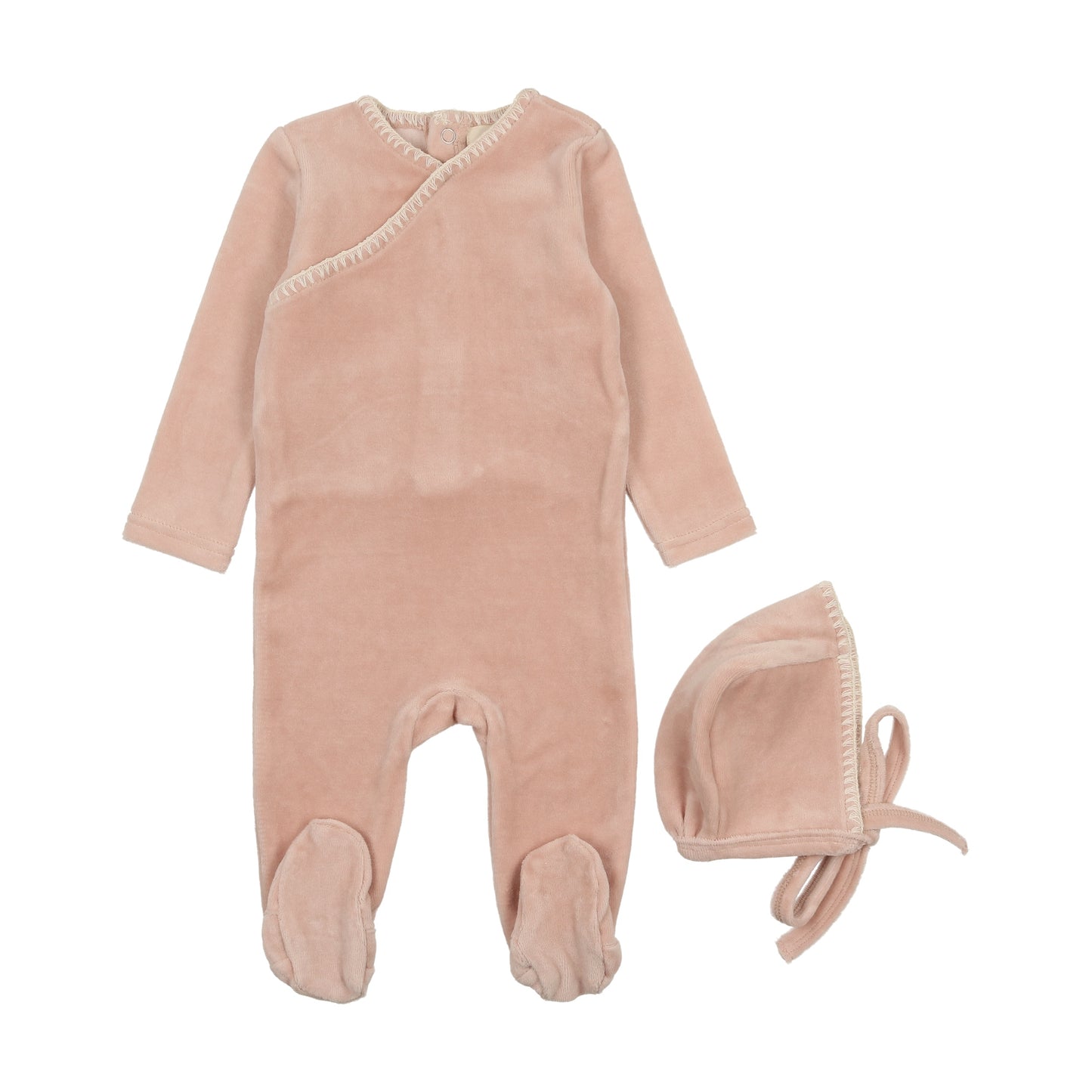 Mema Knits Velour Embroidered Footie Set