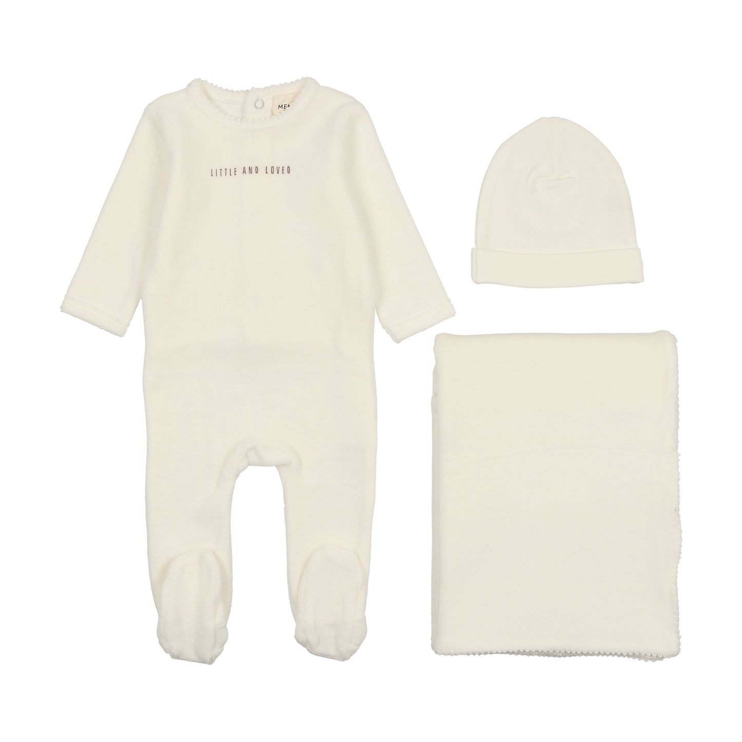 Mema Knits Little and Loved Velour Layette Set