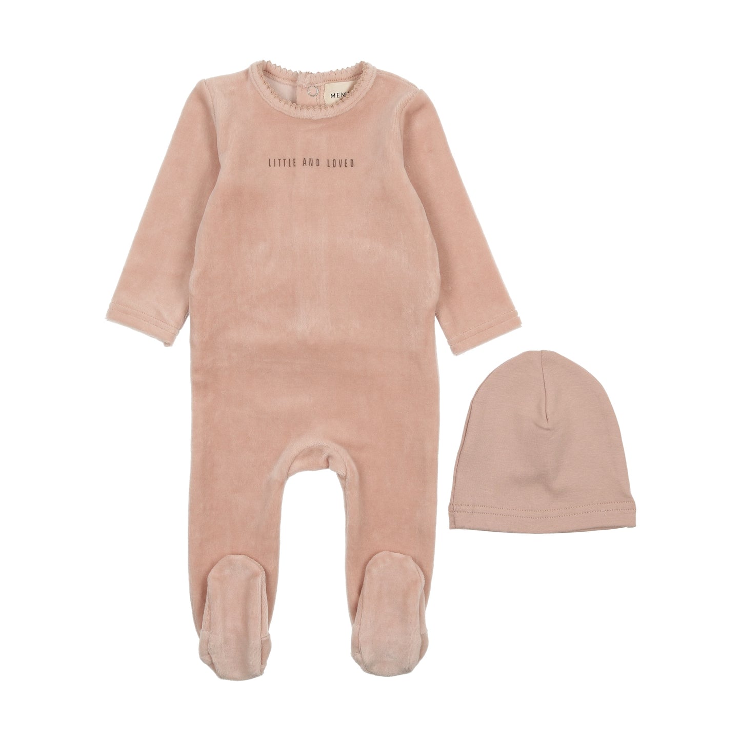 Mema Knits Little and Loved Velour Footie Set