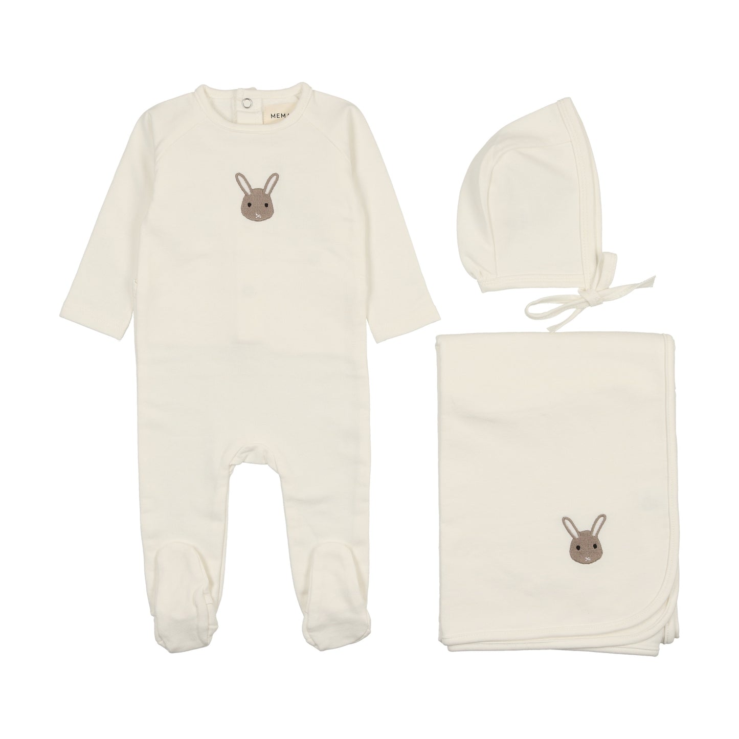 Mema Knits French Terry Embroidered Animal Layette Set