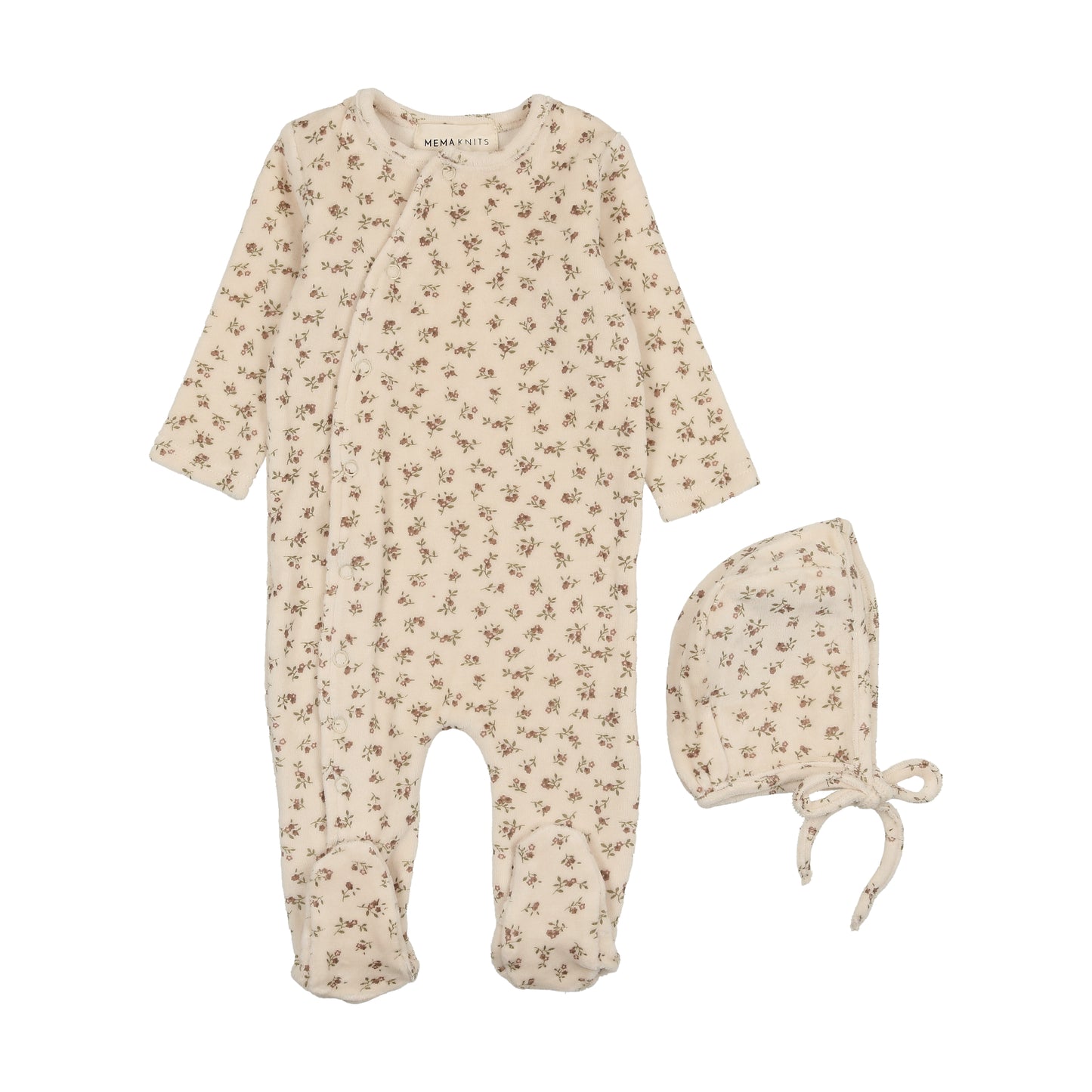 Mema Knits Printed Velour Side Snap Footie Set