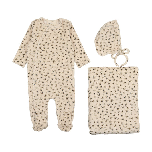 Mema Knits Printed Velour Side Snap Layette Set