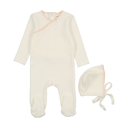 Mema Knits Velour Embroidered Footie Set