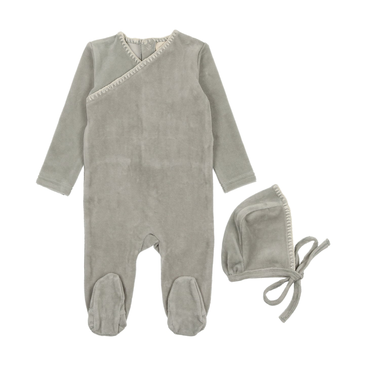 Mema Knits Velour Embroidered Footie Set