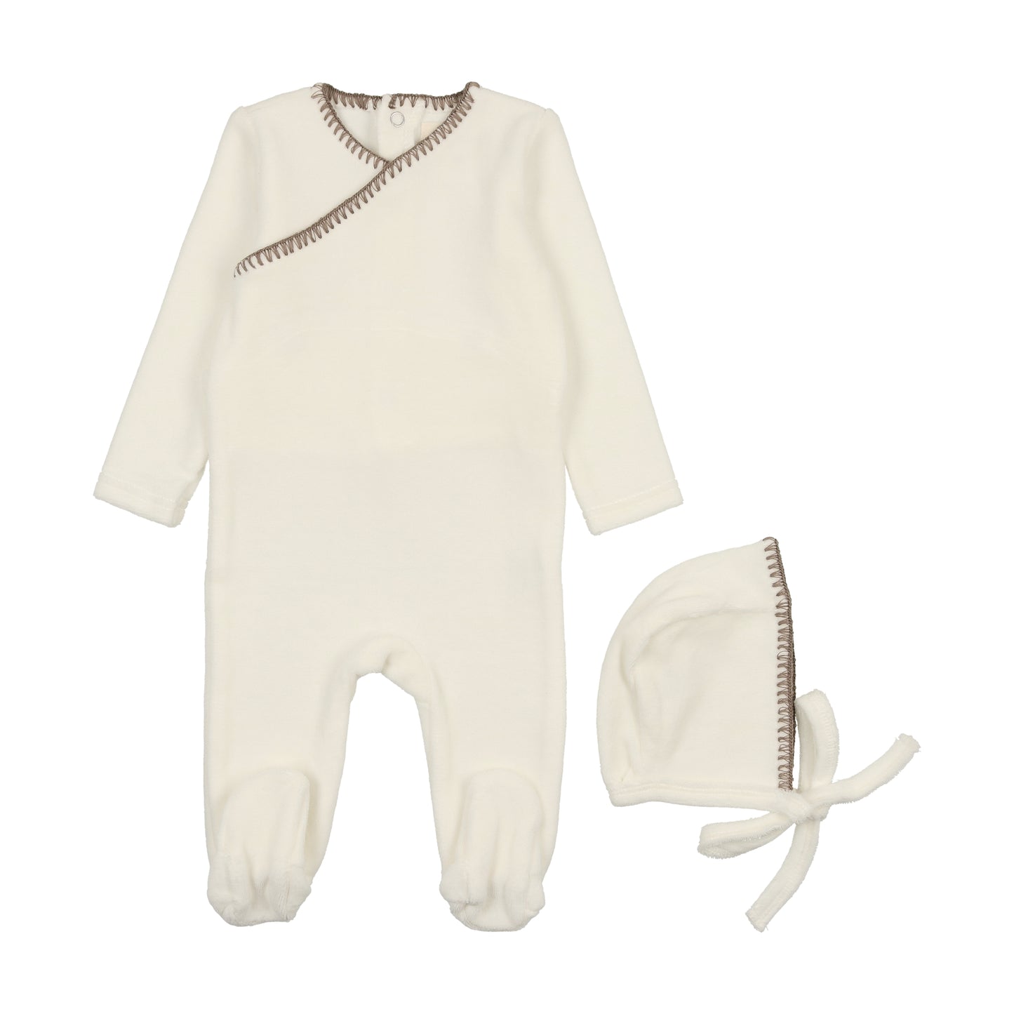 Mema Knits Velour Embroidered Footie Set