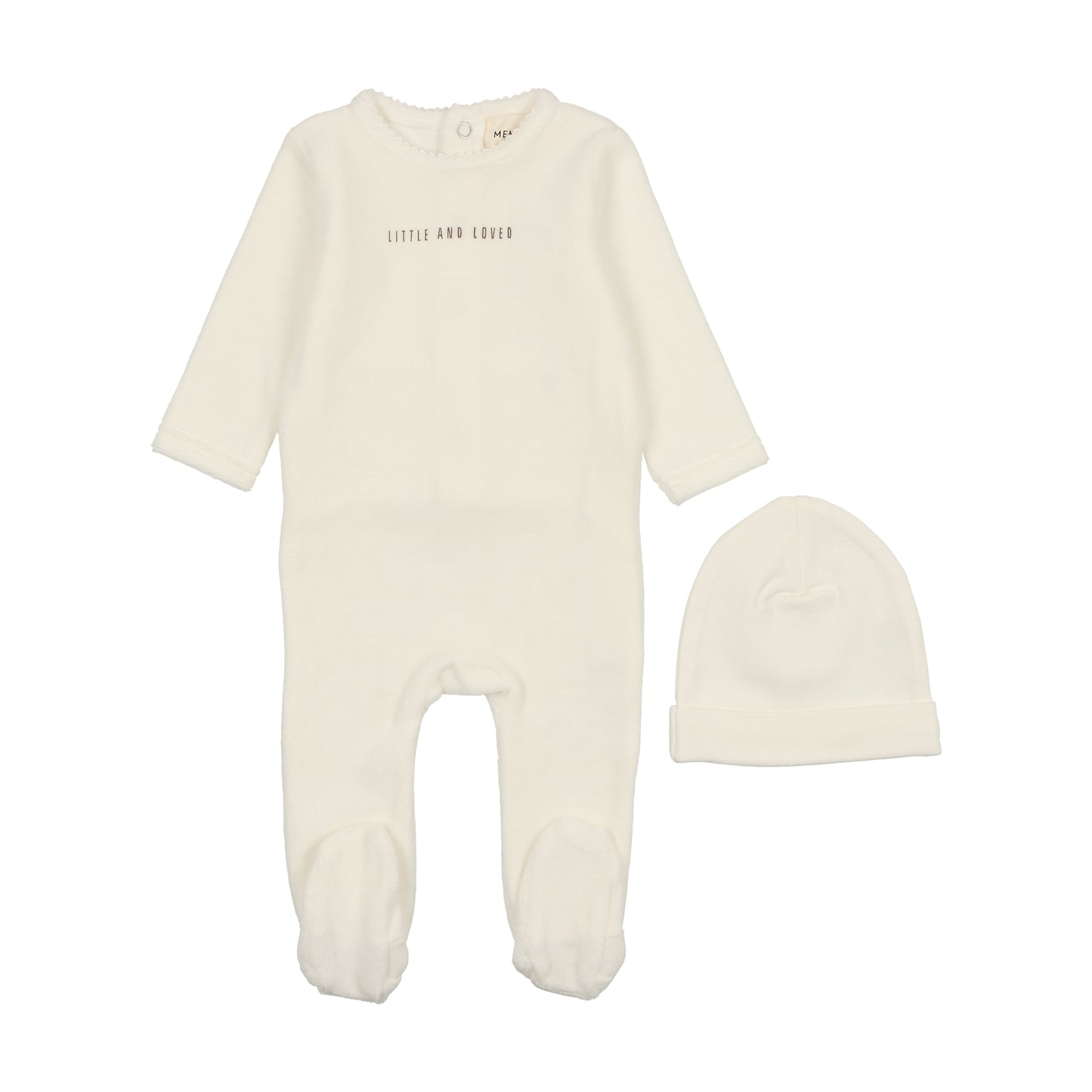 Mema Knits Little and Loved Velour Footie Set