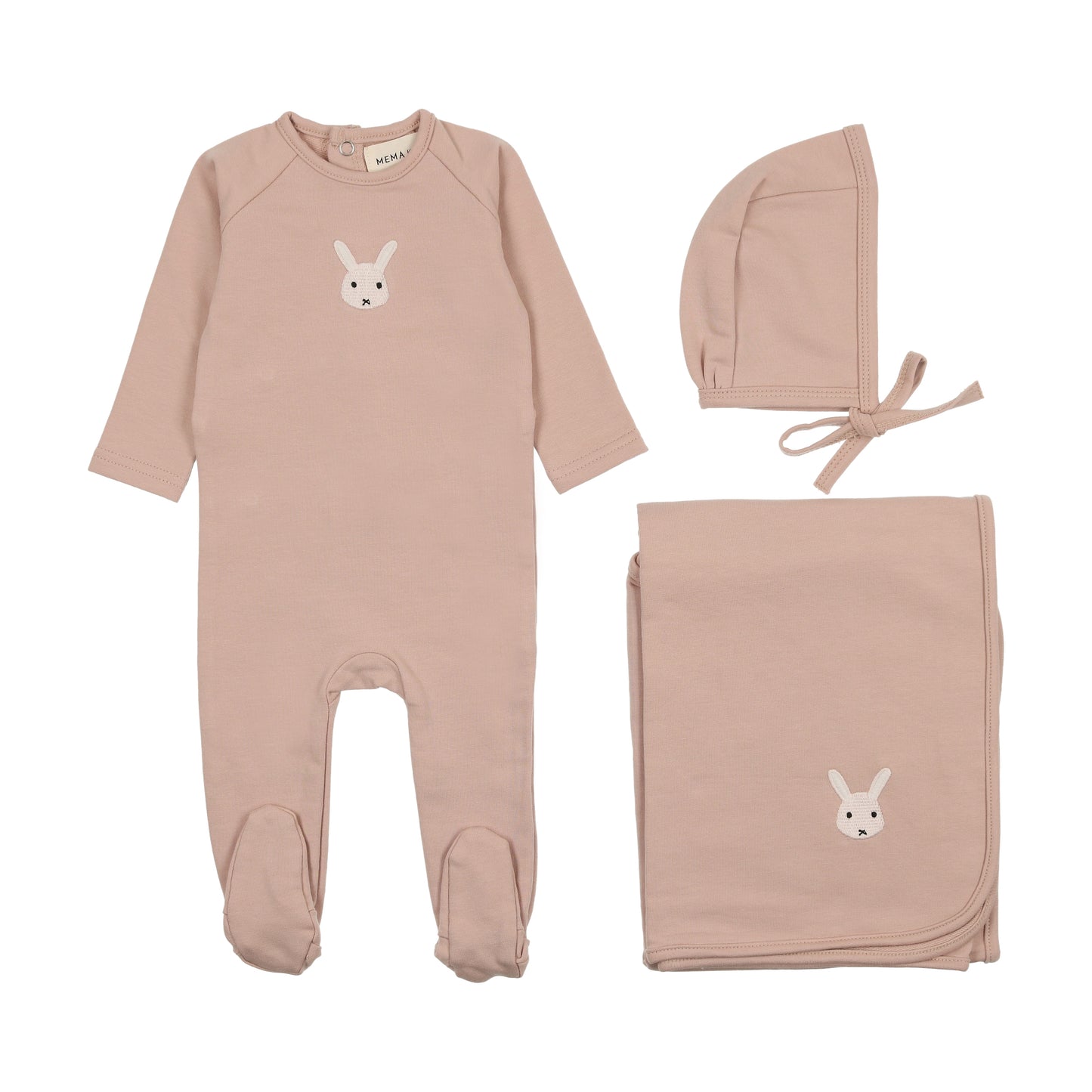 Mema Knits French Terry Embroidered Animal Layette Set