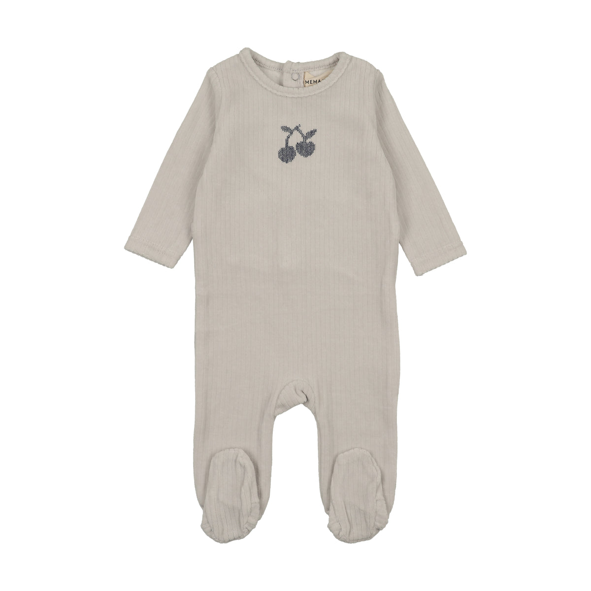 Mema Knits Velour Embroidered Cherry Footie