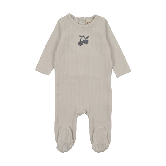 Mema Knits Velour Embroidered Cherry Footie