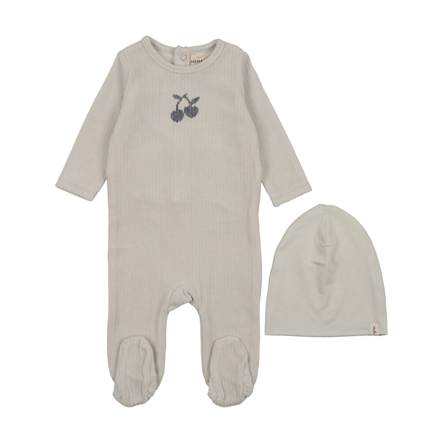 Mema Knits Velour Embroidered Cherry Footie Set