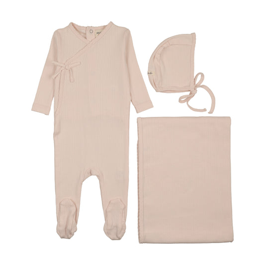 Mema Knits Mock Wrap Pointelle Layette Set