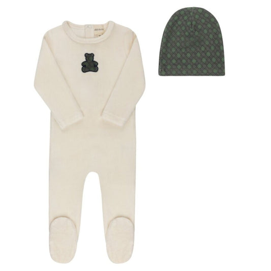 Ely's & Co. Velour Plaid Bear Footie Set