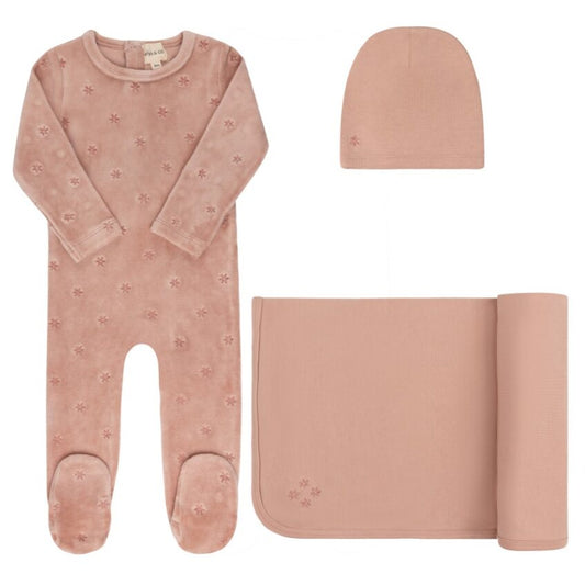 Ely's & Co. Velour Embroidered Floral Layette Set