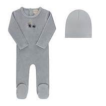 Aurora Velour Embroidered Bear Footie Set
