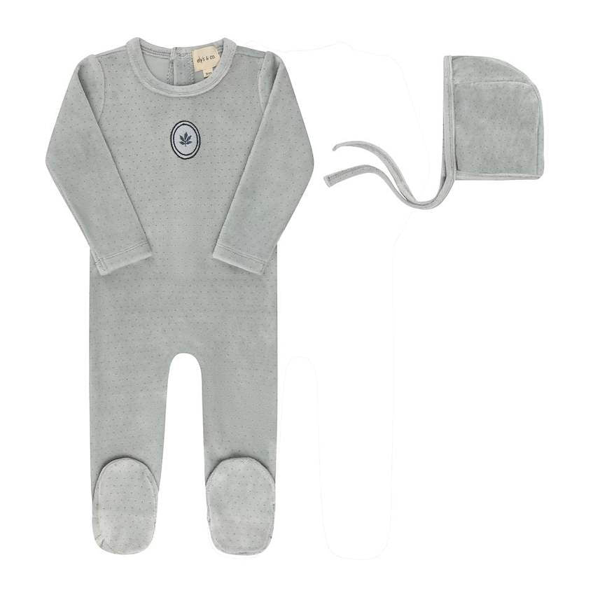 Ely's & Co.  Velour Embroidered Floral Dot Footie Set