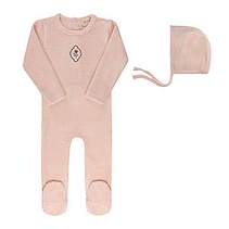 Ely's & Co.  Velour Embroidered Floral Dot Footie Set