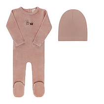 Aurora Velour Embroidered Bear Footie Set