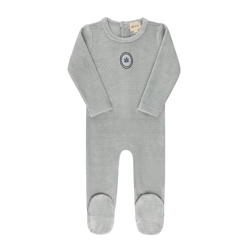 Ely's & Co.  Velour Embroidered Floral Dot Footie