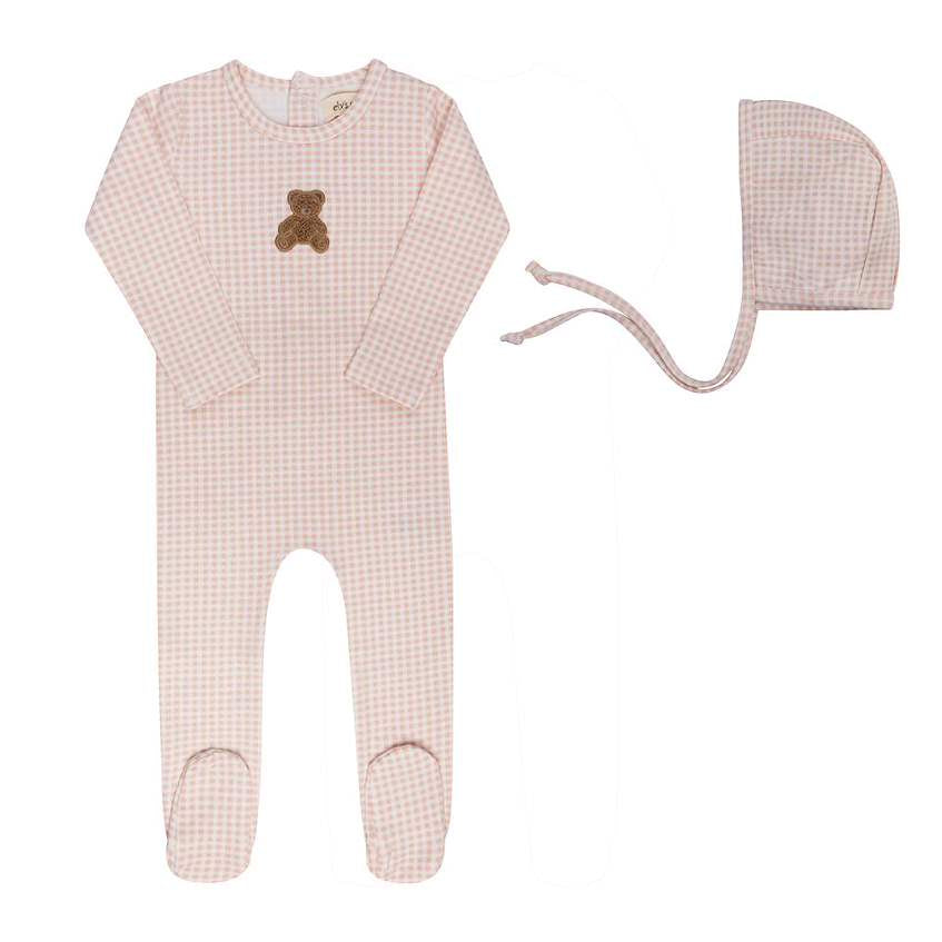 Ely's & Co. Gingham Teddy Footie Set