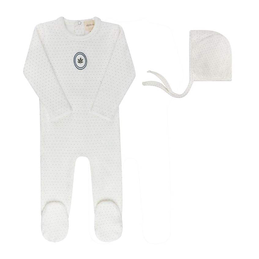Ely's & Co.  Velour Embroidered Floral Dot Footie Set