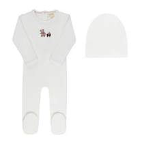 Aurora Velour Embroidered Bear Footie Set