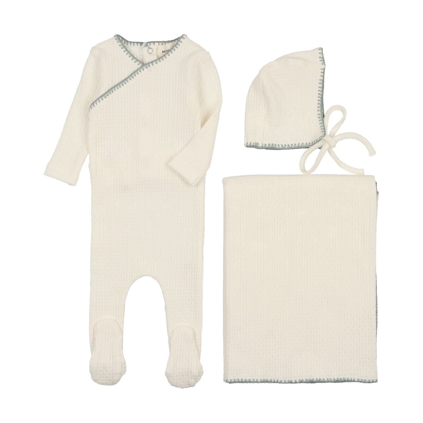 Mema Knits Textured Embroidery Edge Layette Set