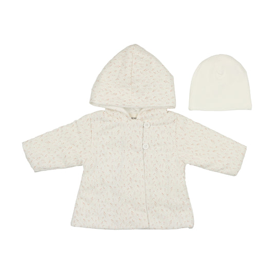 Mema Knit Floral Quilted Jacket + Beanie