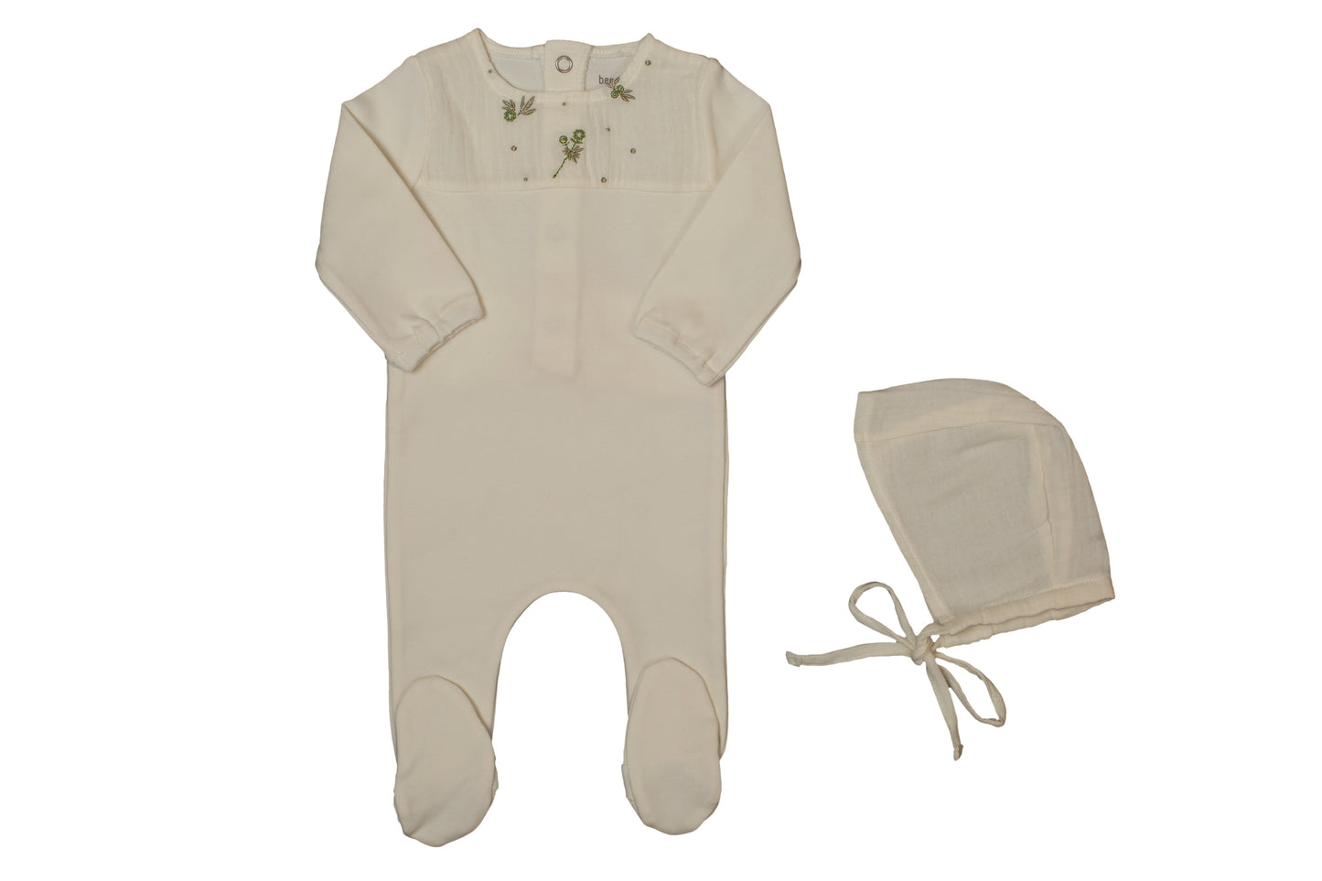 Bee and Dee Muslin Applique Footie and Bonnet