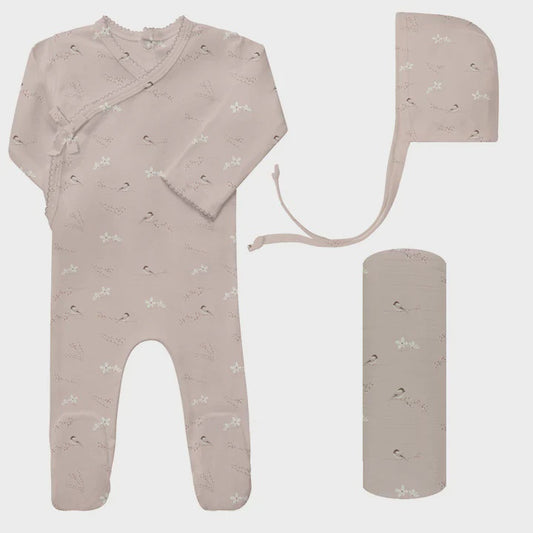 Ely's & Co. Jersey Cotton Vintage Birds Layette Set